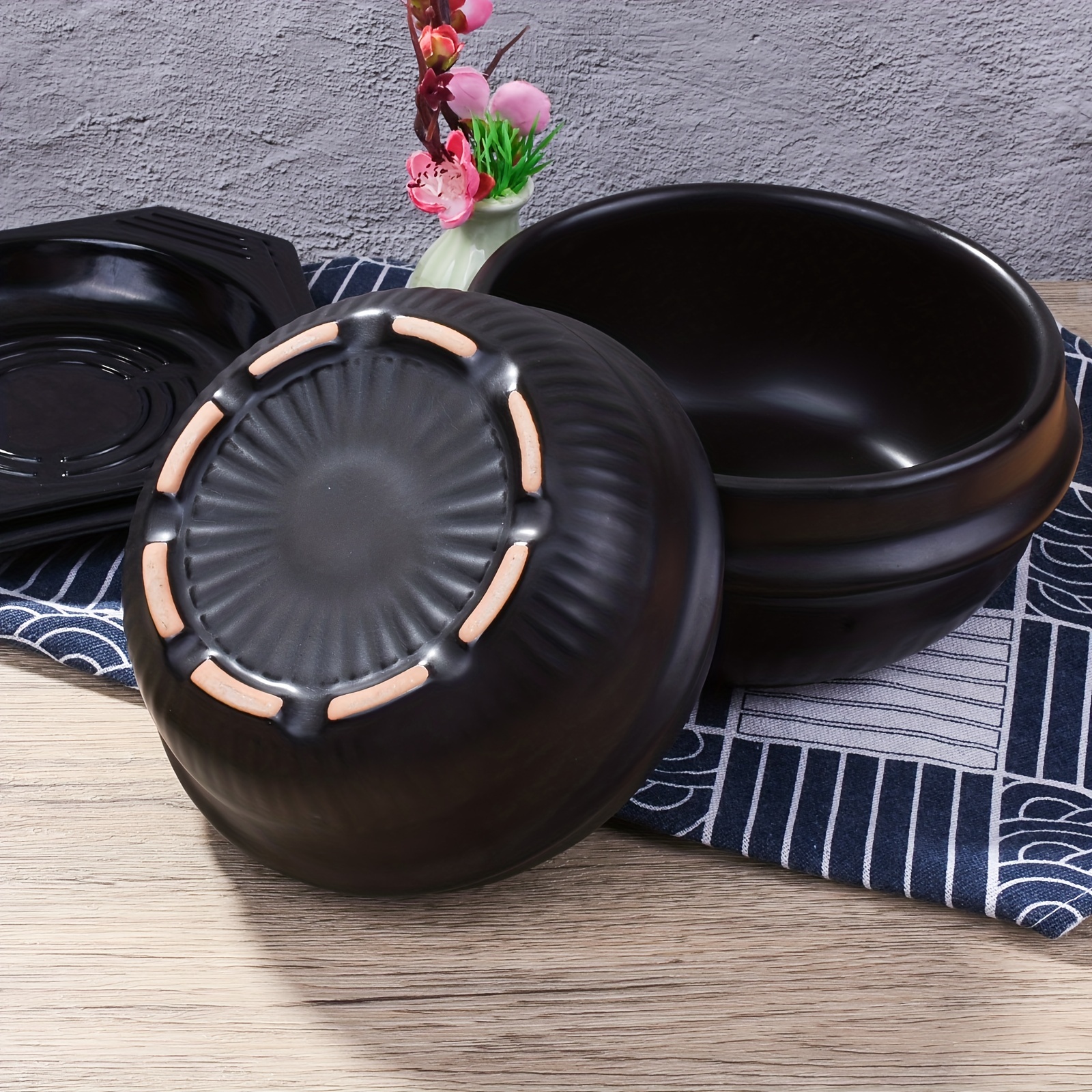  Korean Premium Ceramic Stone Bowl with Lid+One glass lid, For  Cooking Hot Pot Dolsot Bibimbap and Soup: Home & Kitchen