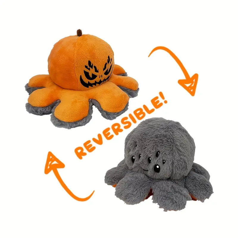 halloween gifts flip pumpkin doll plush toy soft double sided flip pumpkin and octopus gift for kids girlfriend boyfriend animal cartoon shape color changing stress relief toy interior car decoration 1
