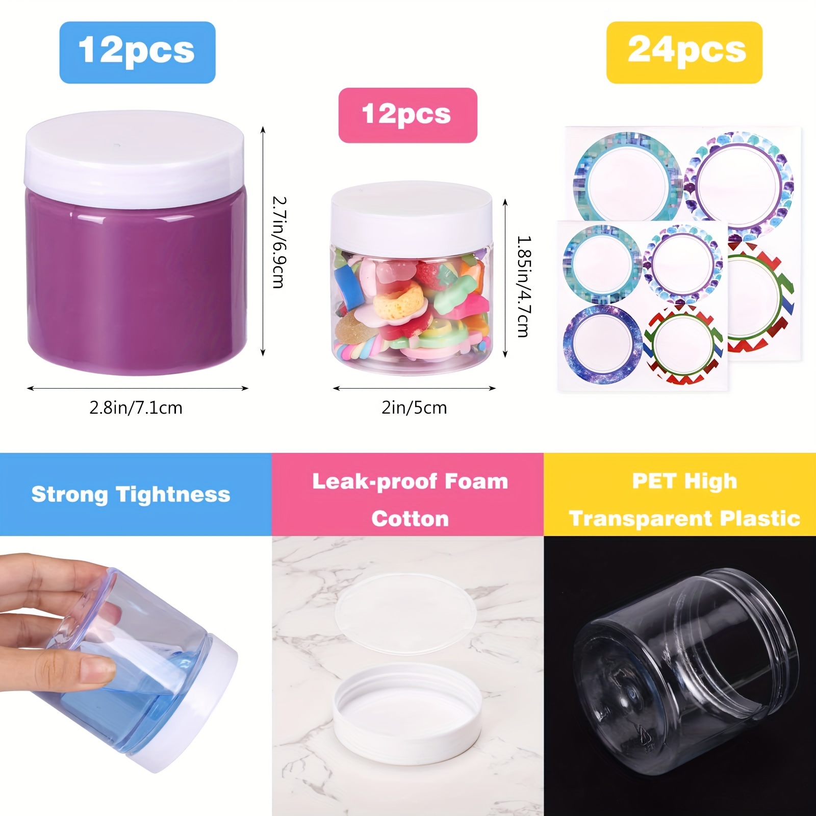 SEVEN STYLE 12 PCS 8 Oz Clear Empty Slime Storage Containers