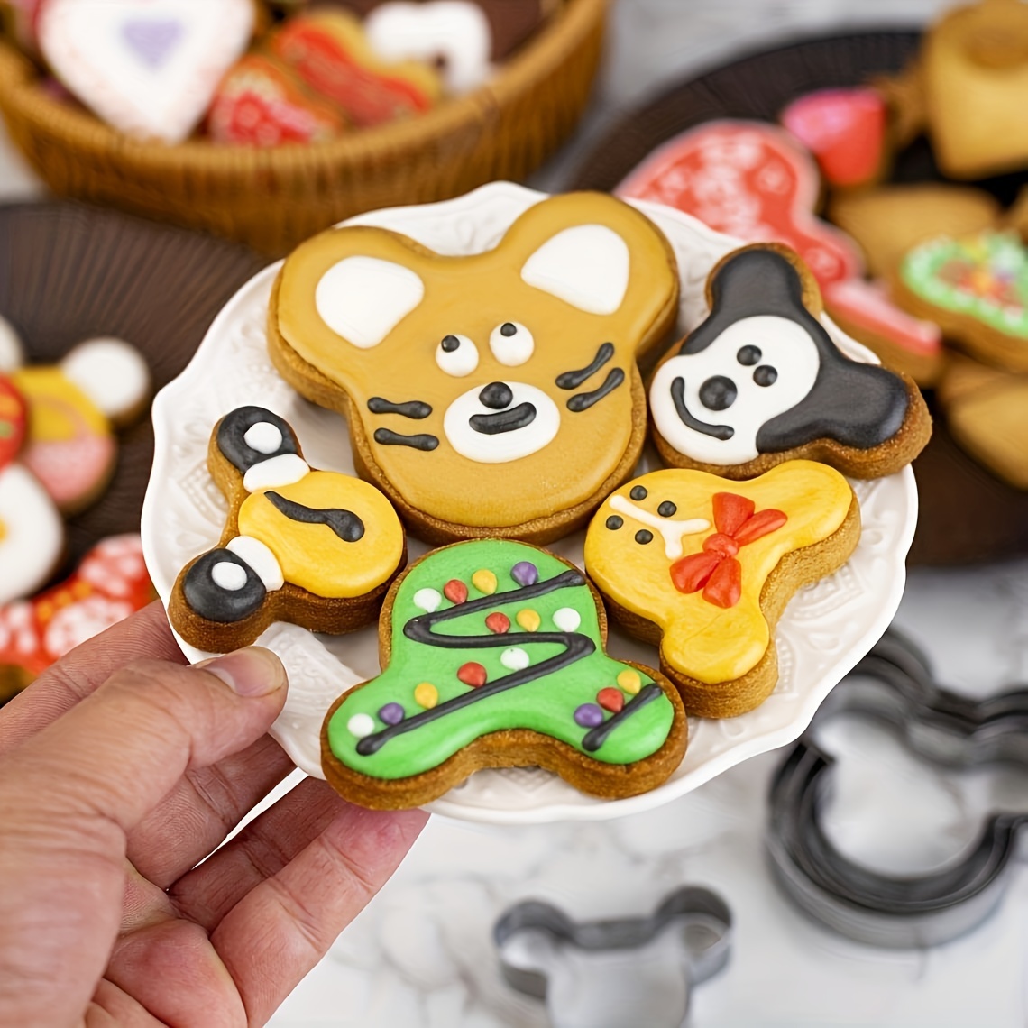 6pcs, Cartoon Mouse Cookie Cutters, Cute Cookie Cutter For Baking, Metal  Mouse Head Cookie Sandwich Cutter Set For Cakes And Cookie Baking