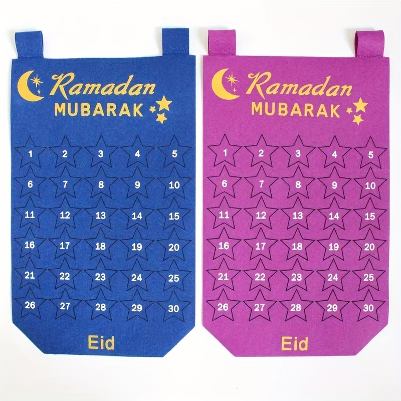 Calendrier en feutre de compte à rebours du Ramadan avec poche, 30