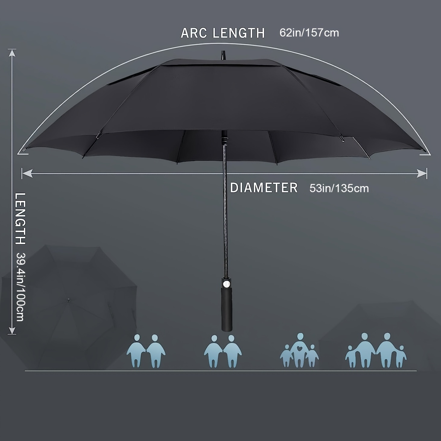 Lot de 2 parapluies de golf de 157,5 cm, grand parapluie coupe-vent à  ouverture automatique avec double auvent, ventilé, imperméable et  coupe-vent