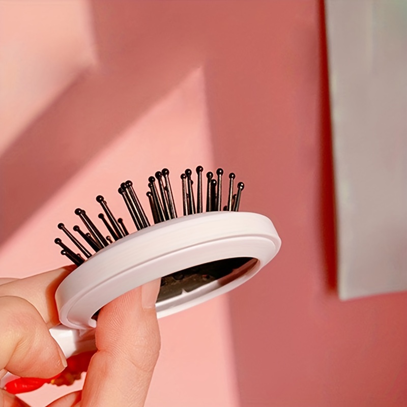 Mini Brosse À Cheveux Pliante Avec Miroir Peigne De Massage - Temu