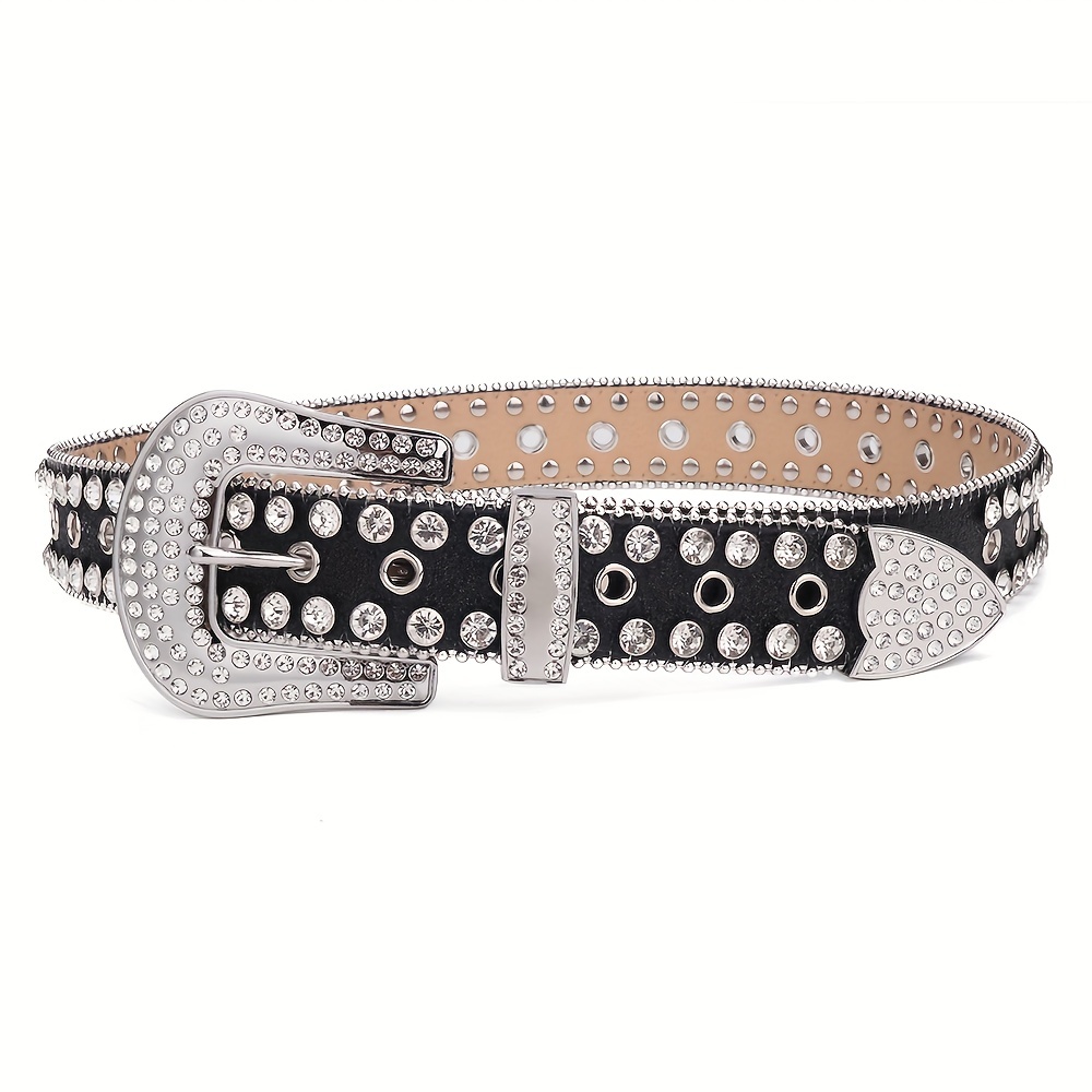 Sparkle Studded Rhinestone PU Leather Belt for Jeans Dress