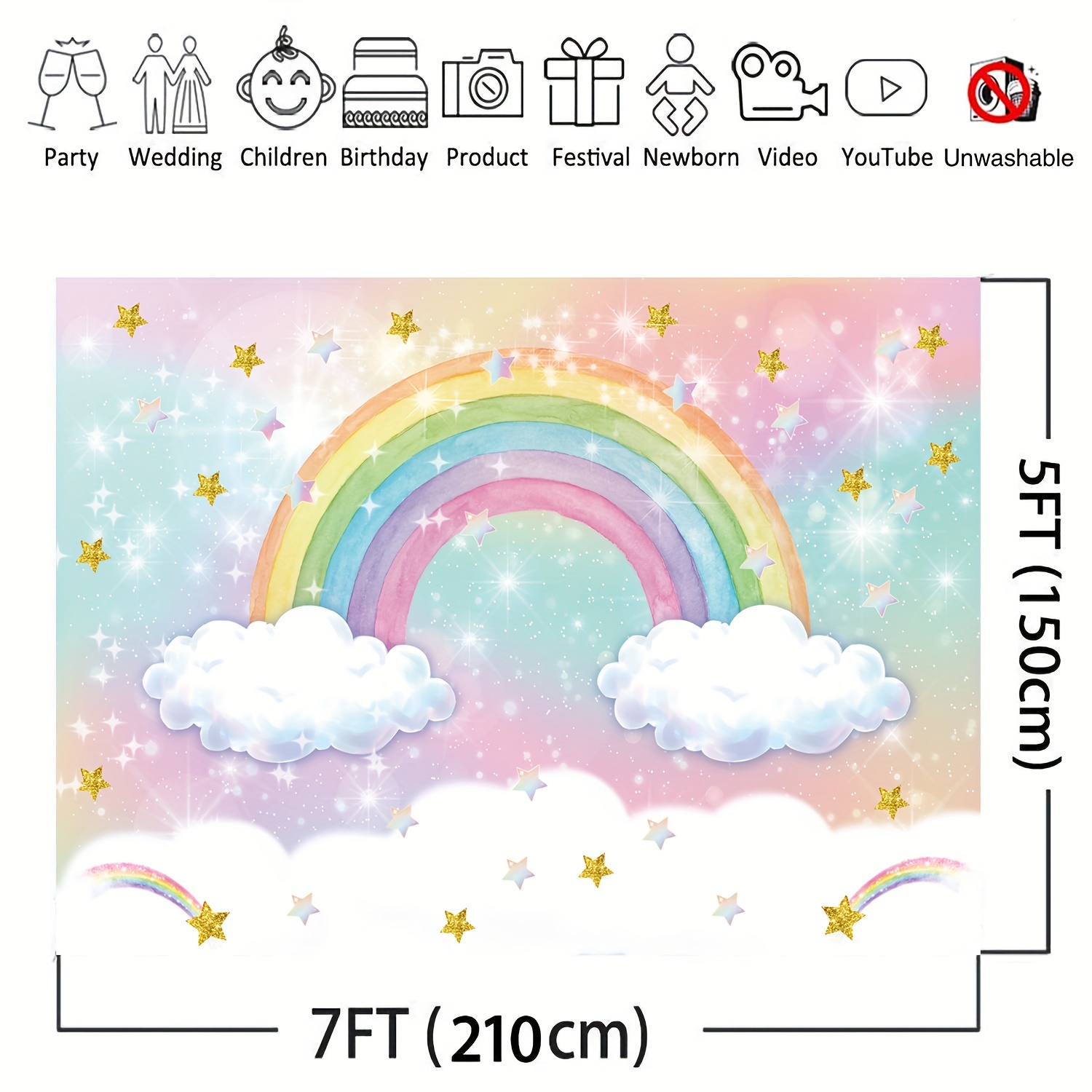 Rainbow Backdrop Girls Birthday Party Glitter Star Rainbow - Temu