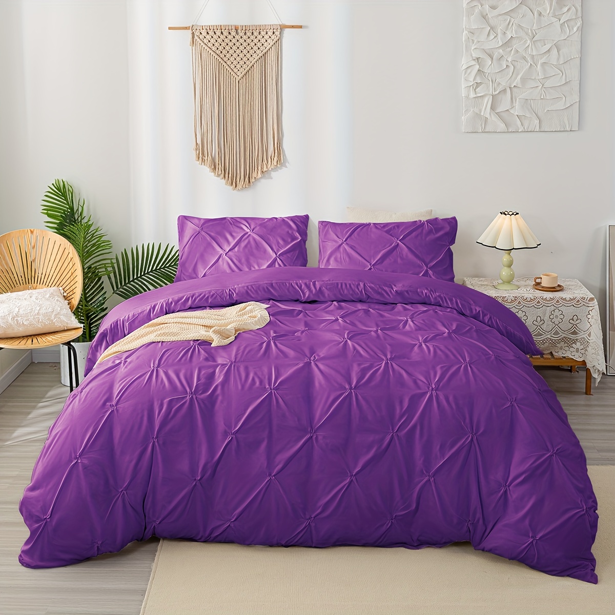 Stylish Pinch Pleat Duvet Cover Set Matching Pillowcases - Temu