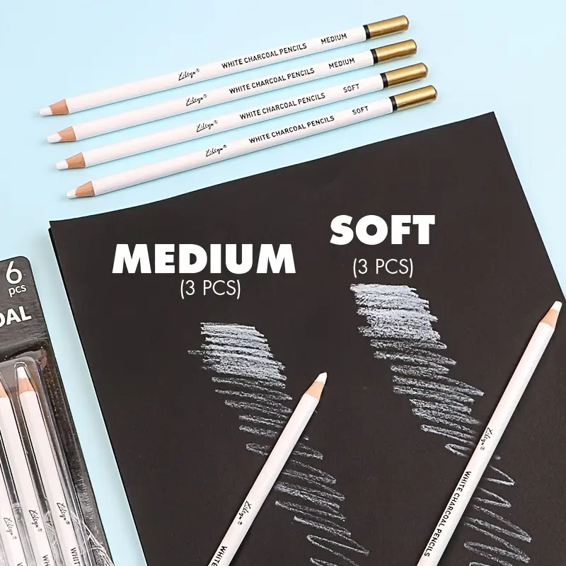 6pcs/set White Charcoal Pencils Drawing Sketch Highlight White Pencils For  Drawing, Sketching, Shading, Blending, White Chalk Pencils For Beginners 