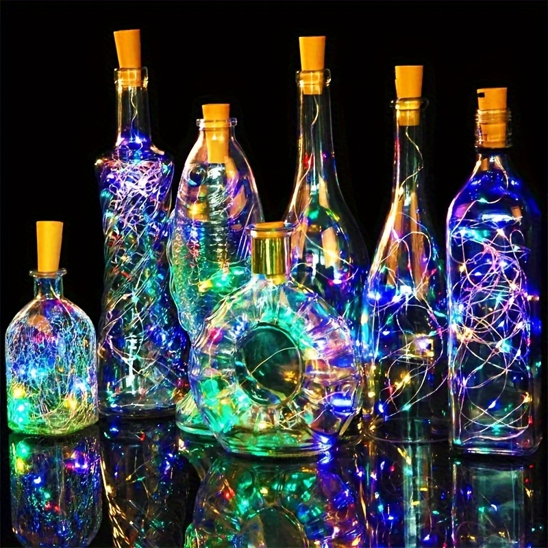 KSCD Lot de 30 20 lumières LED pour bouteille de vin avec liège, 1 m de fil  d'argent en liège Mini guirlandes lumineuses à piles pour bouteilles  d'alcool, fête, mariage, Halloween, décorations