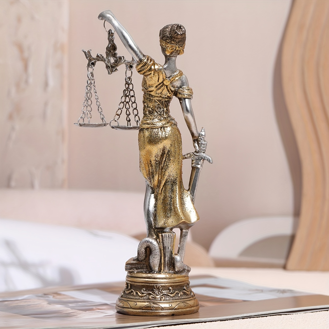 1pc justice goddess ornament resin the goddess of fairness statue art craft for bookshelf home living room office cafe decor room tabletop display entryway decor winter christmas new year decor