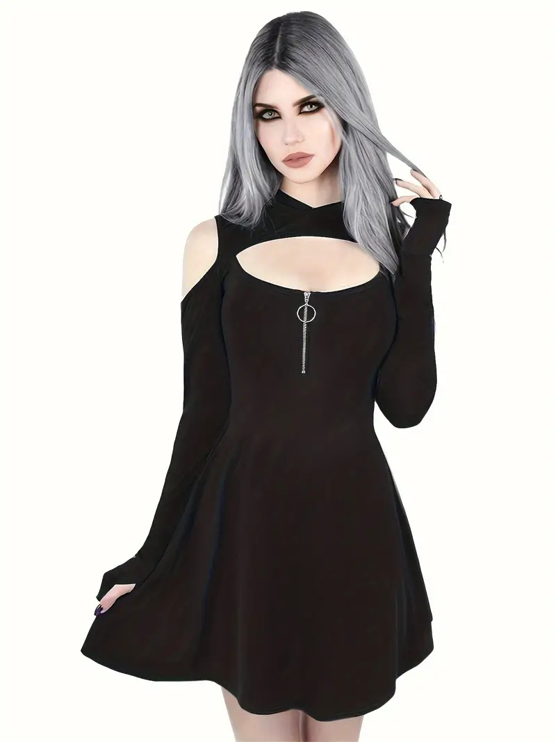 Plus Size Gothic Dress Women's Plus Solid Long Sleeve Round - Temu