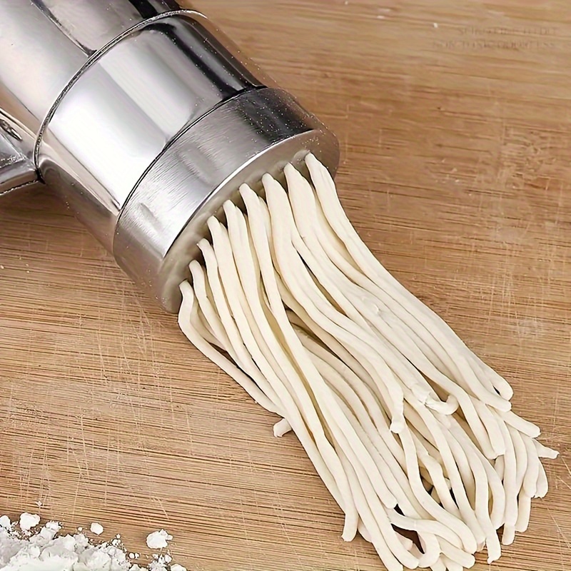 Noodle Making Machine, Stainless Steel Manual Noodles Press Machine Portable Pasta Maker Cutter Spaghetti Making Tools with 5 Pressing Moulds