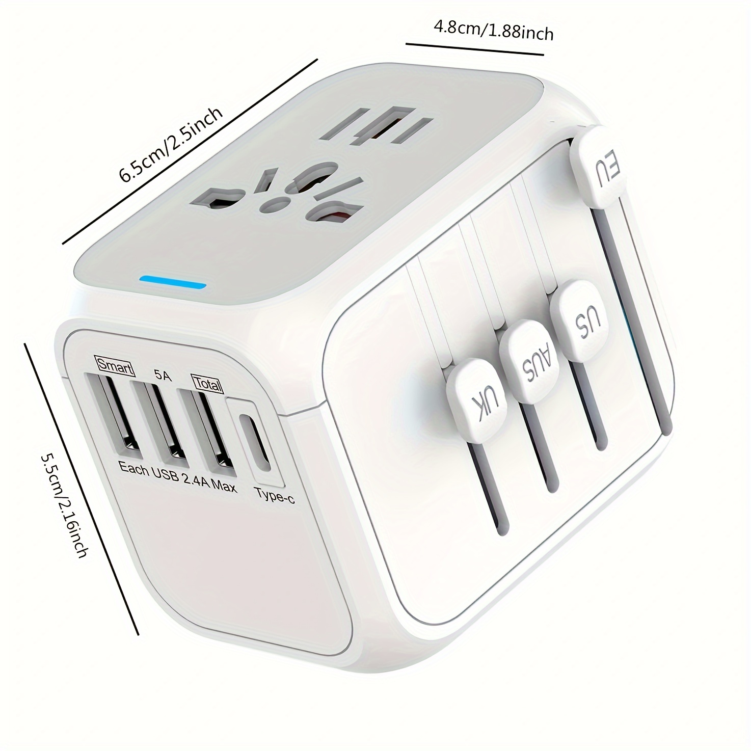 Fiche Double pour Prise, Prise Multiple à 3 Voies avec 2 USB-A + 1 USB-C,  Adaptateur de Prise 6 en 1 (240V/16A) avec Câble Flexible, Multiprise Câble