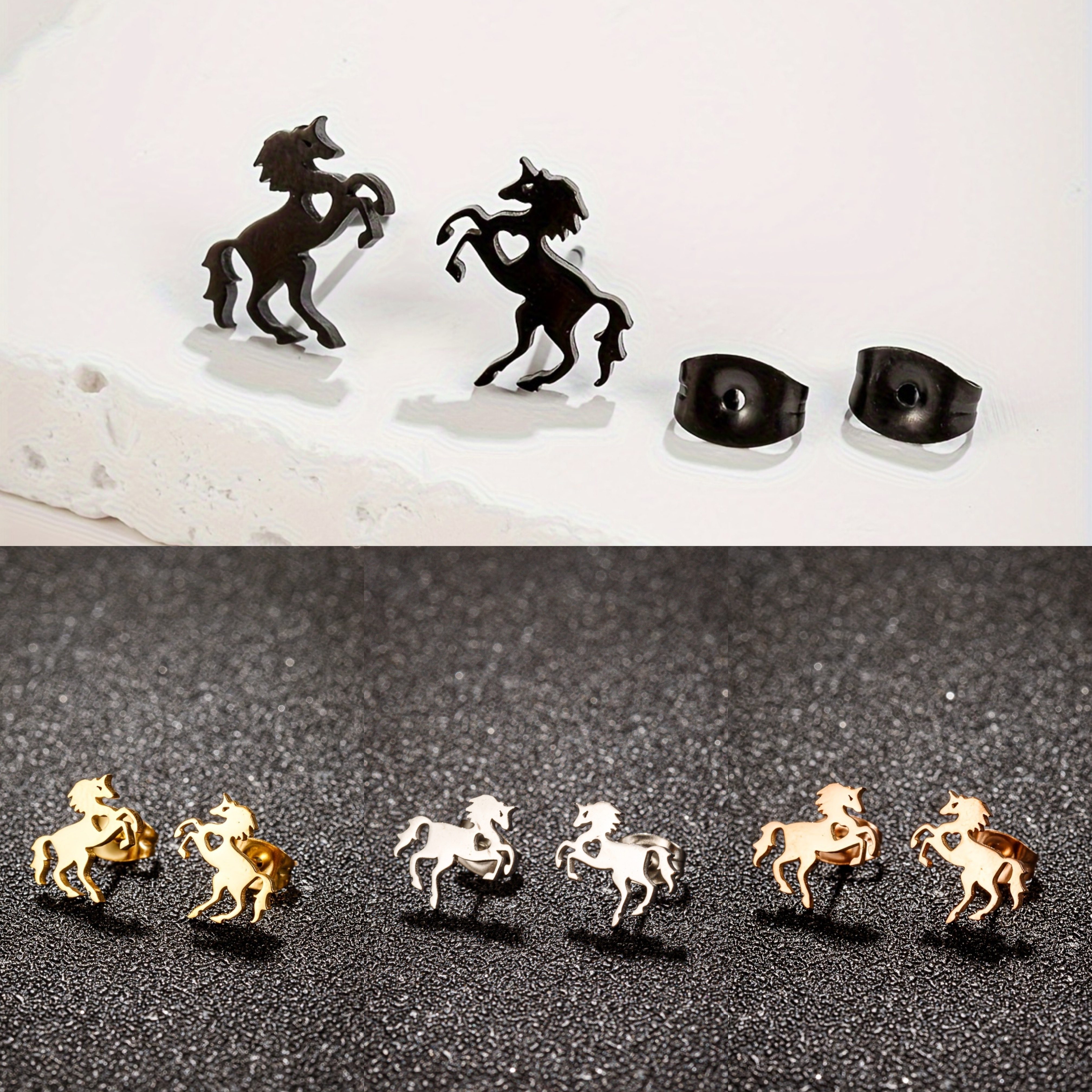 

Ensemble de 4 Paires de Mignons Petits Clous D'oreilles En Forme de Cheval Pour Hommes, Boucles D'oreilles Animales En Acier Inoxydable, Cadeau de Bijoux Pour Fête D'anniversaire