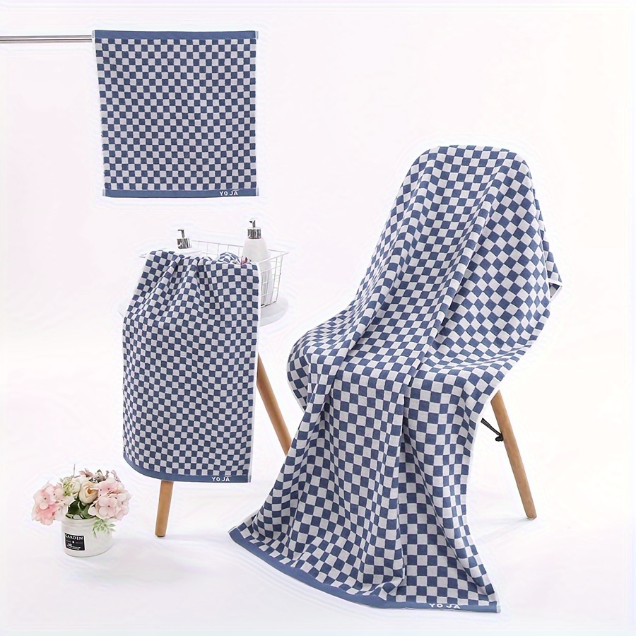 Plaid Pattern Towel Set Coral Velvet Hand Towel Bath Towel - Temu