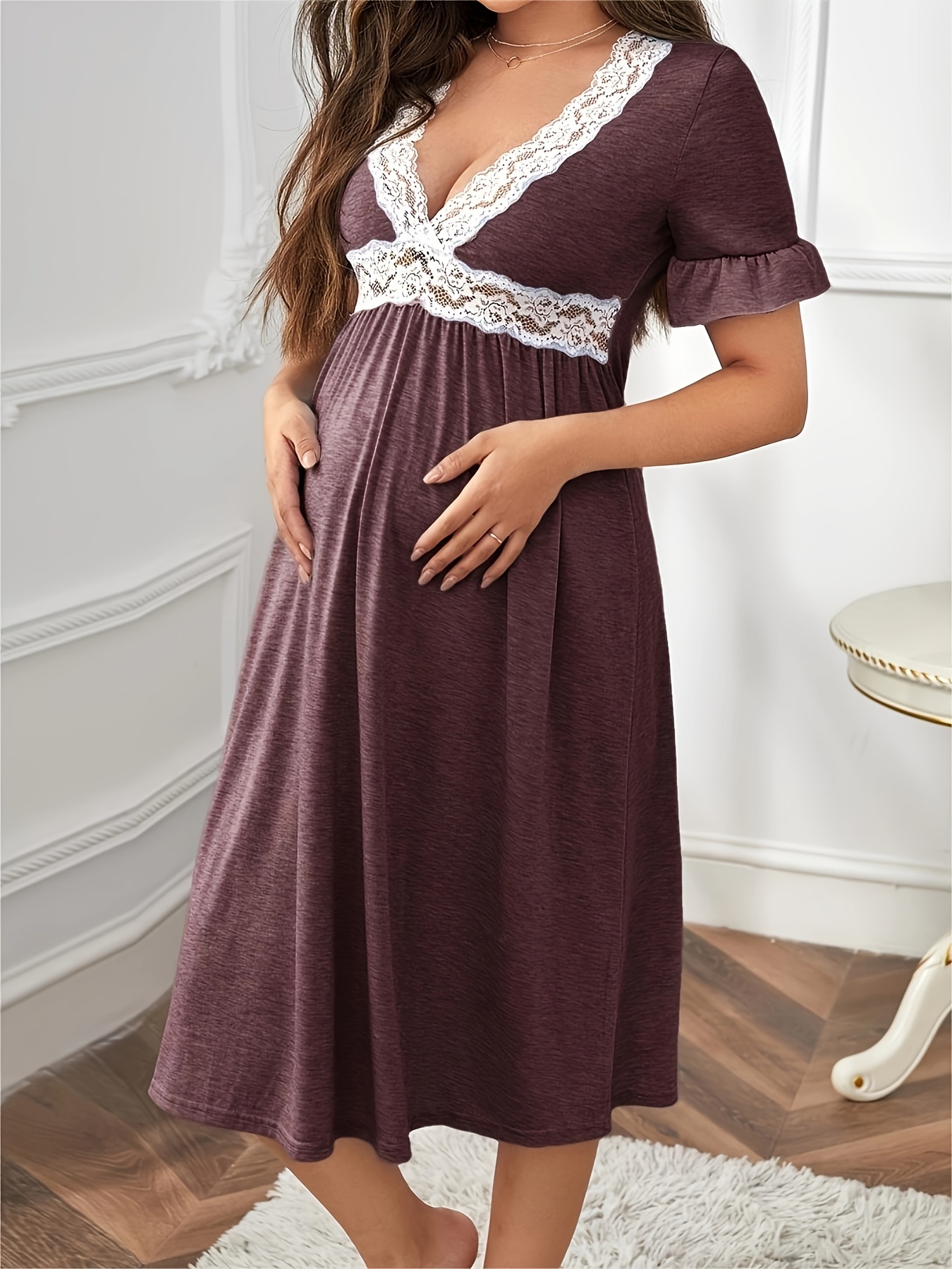 Veseacky Women Maternity Nightgown Short Sleeve Sleepshirt Cotton