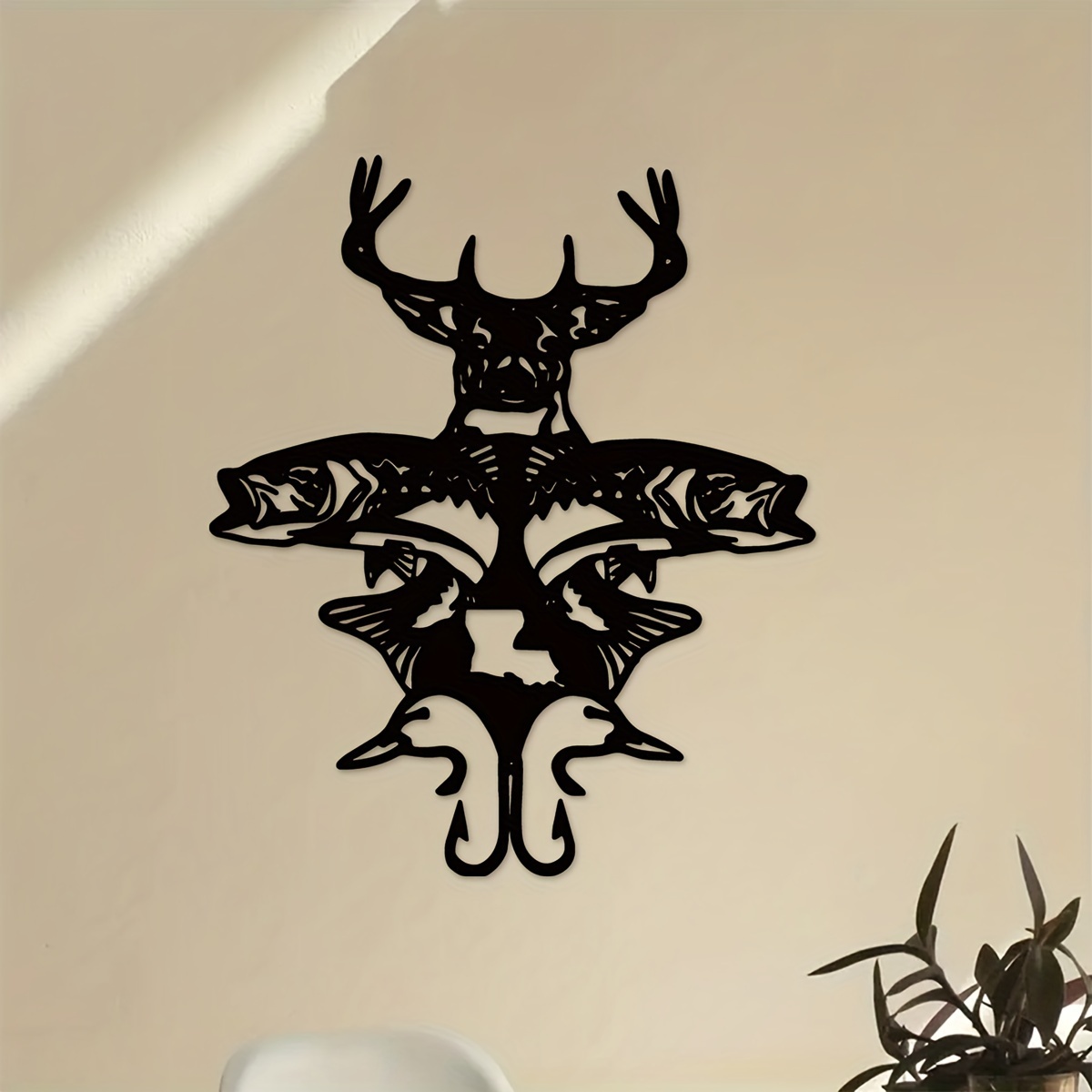 1pc Deer Head & Fishing Tackle Sign, Metal Wall Art, Unique Home Decor,  Wall Decor, Wall Hanger, Home Decor, Scene Decor, Theme Party Decor, Wall