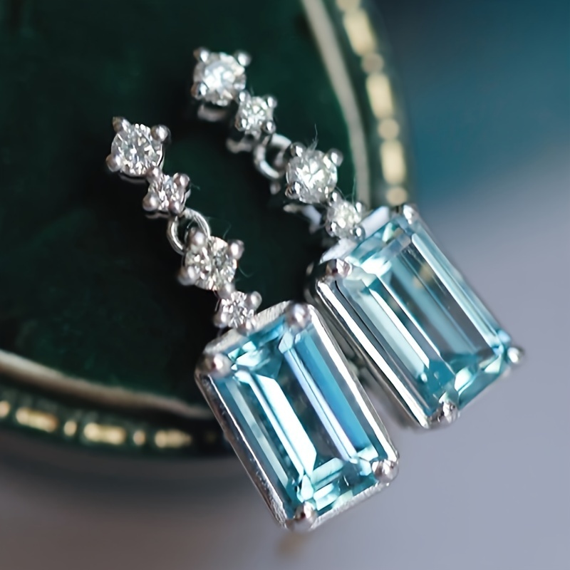 E-shop Luxuriöse blaue synthetische Zirkonia-Tropfenohrringe für , Hochzeit, Party, Urlaub, Valentinstag Geschenk, eleganter Schmuck für den täglichen