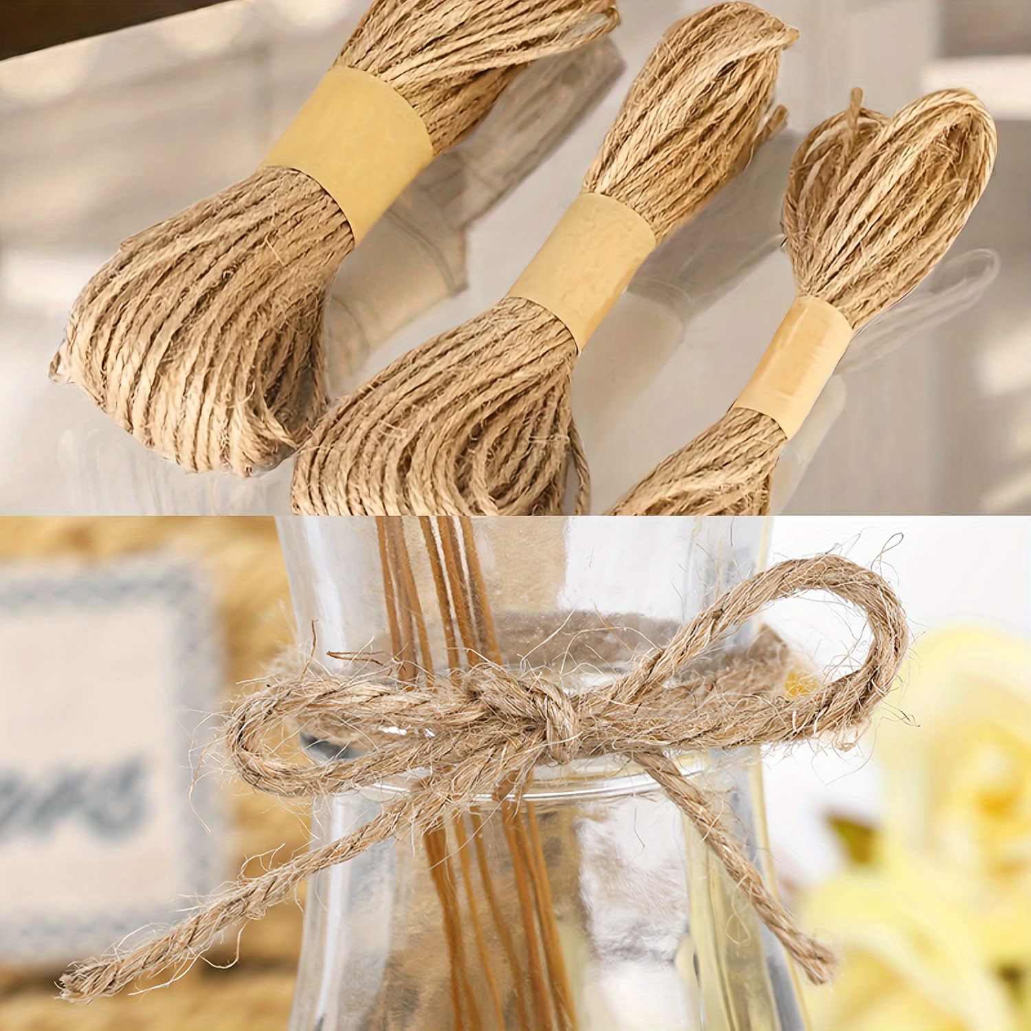 Cuerda de yute trenzado Manila (3/4 pulgadas x 100 pies), cuerda de cáñamo  gruesa natural para manualidades, barandillas, hamaca, decoración