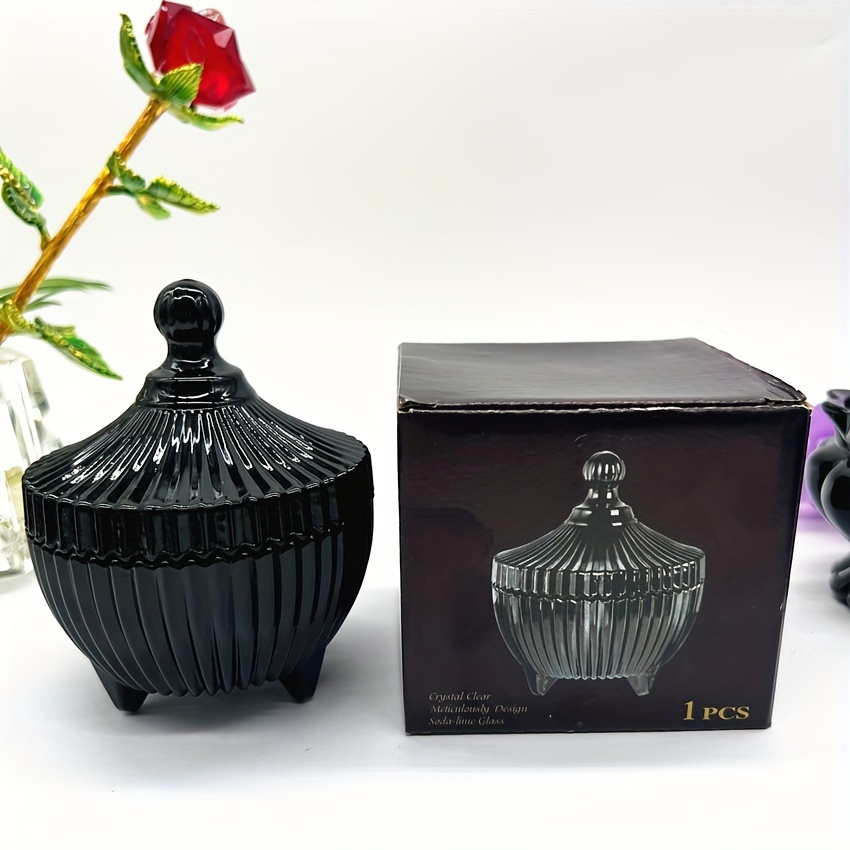 

1pc Glass Jar With Lid, Black Candle Holder, Candy Snack Chocolate Box, Black Crystal Glass Candy Jars, Restaurant Café Bar Home Decorations, Table Decorations, Serveware Accessories