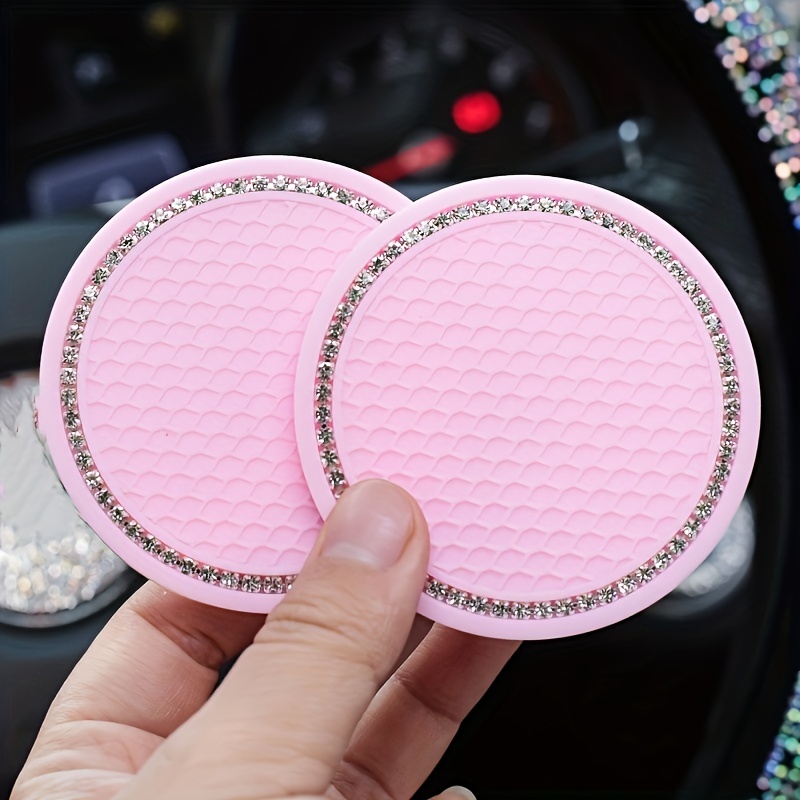 2PCS Bling Car Cup Coaster, 2.75 Inch Auto Car Cup Holder Insert Coasters  Silicone Anti-Slip Crystal Rhinestone Drink Car Cup Mat, Universal Vehicle
