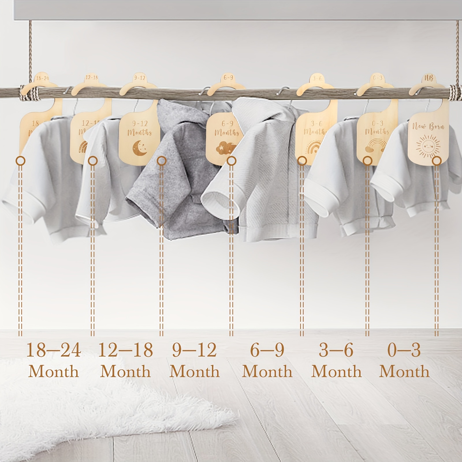 Baby Closet Dividers for Clothes Organizer - Set of 7 Adorable Wooden  Double-Sided Baby Clothes Size Hanger Organizer from Newborn to 24 Months  for