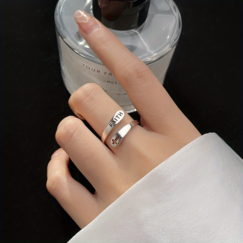 Silvery Faith Cross Adjustable Ring