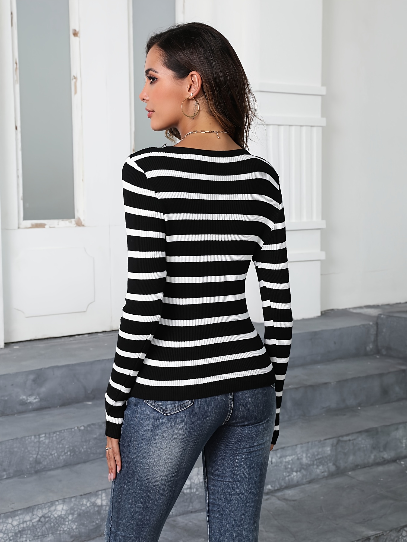 Jersey Punto Rayas Mujer Invierno Sueter Mujer Manga Larga Jerséis