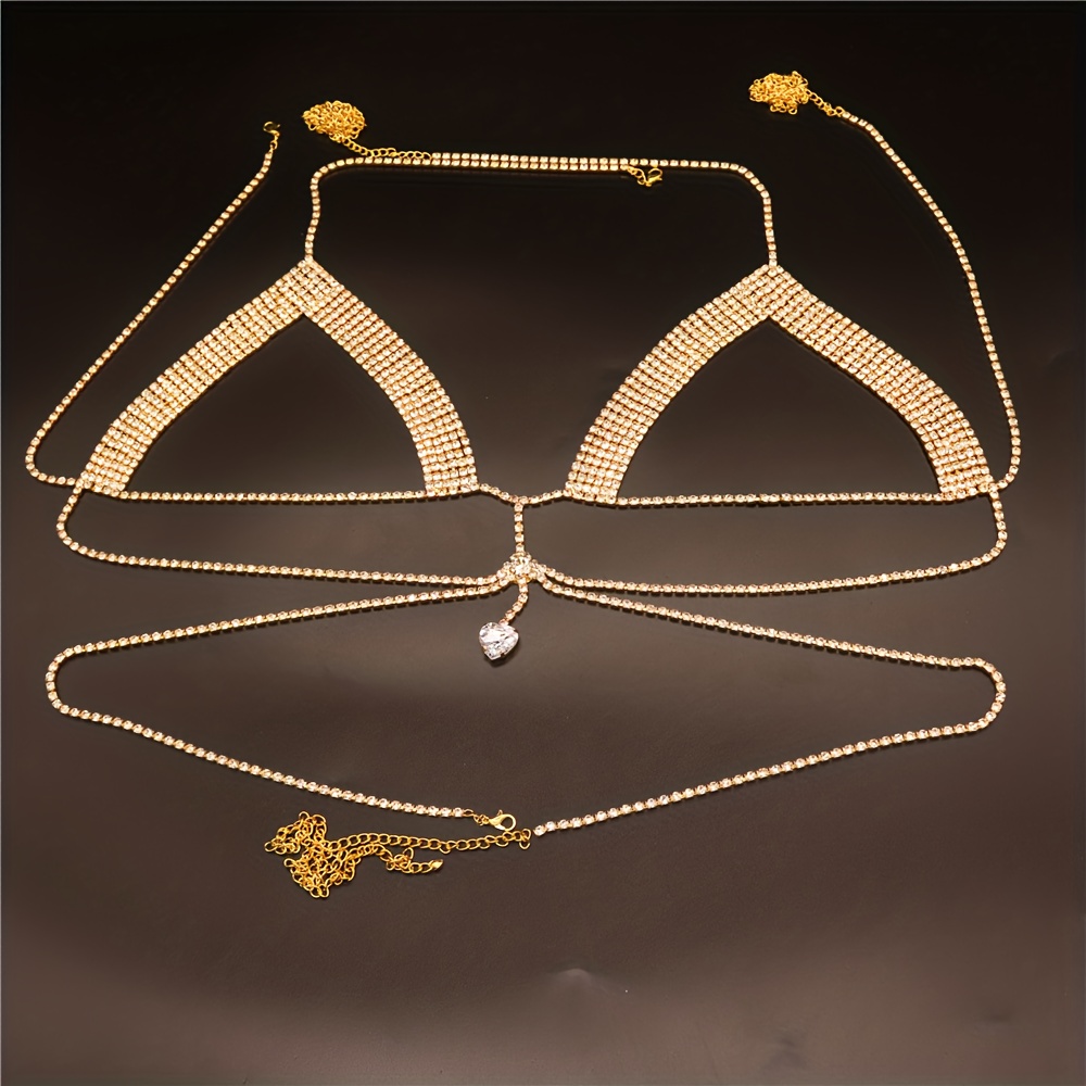 Sexy Diamond Chest Chain Bra Sparkly Rhinestone Body Chain Crystal Bikini  Chest Jewelry Lingerie Woman Nightclub Clothing (Gold) : :  Fashion