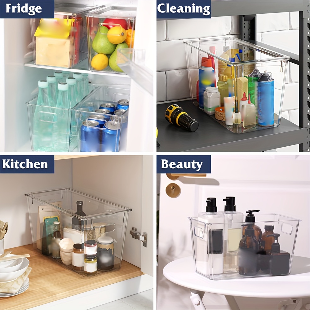 8pcs Clear Plastic Bins For Fridge, Kitchen Cabinet, Pantry