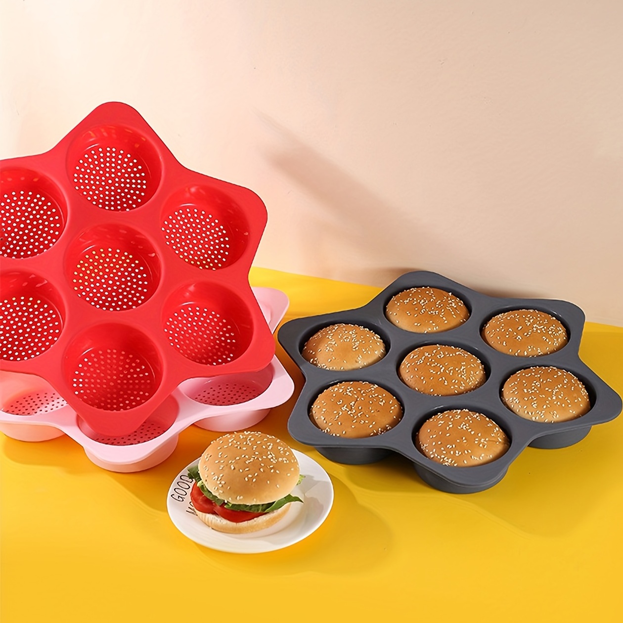 Muffin Top Pan, Hamburger Bun Pan, 6 Cavities Baking Tray,3.5 inches, for  Baking Hamburgers, Cakes, Muffins and Poached Eggs Gold