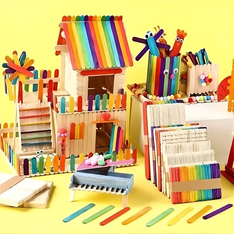 300Pcs Novelty Popsicles Making Sticks Colorful Design Ice Cream DIY Wooden  Sticks Craft Sticks
