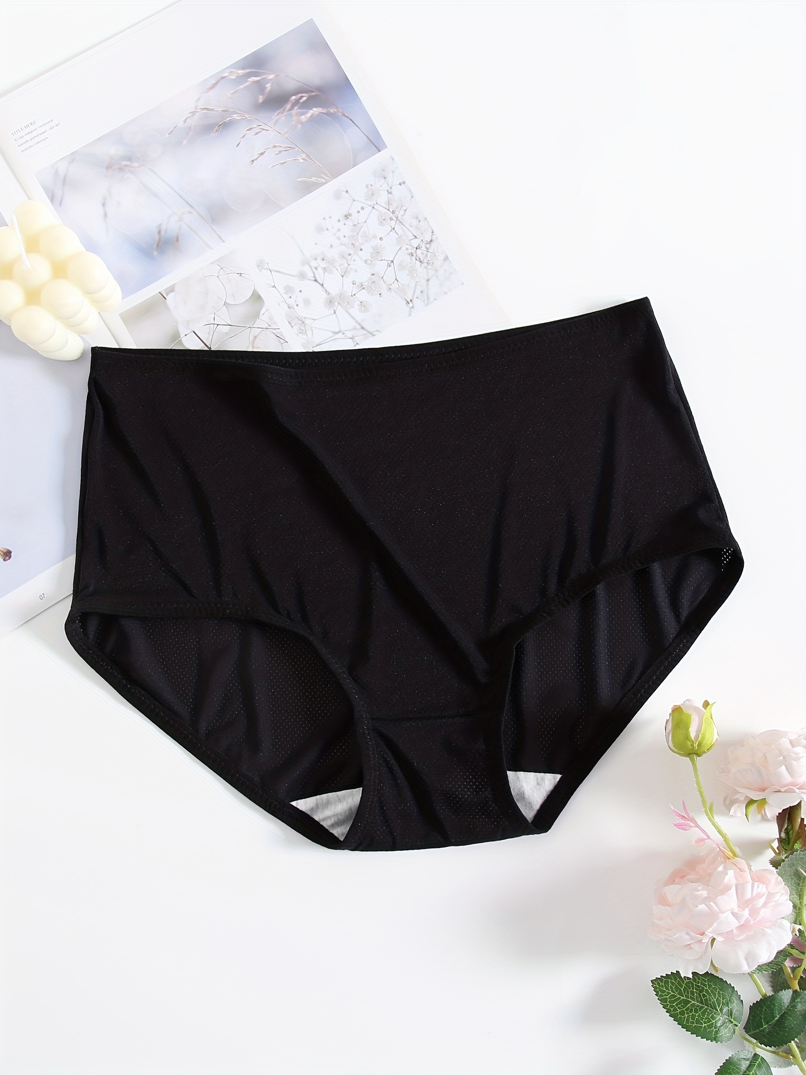 Women Plus Size Stretchy Seamless Solid Color Middle Waist Underwear Panties