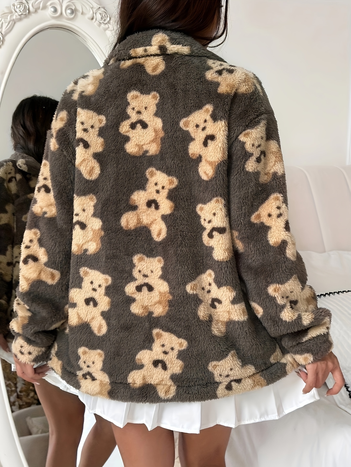 Teddy Bear Print Plush Jacket