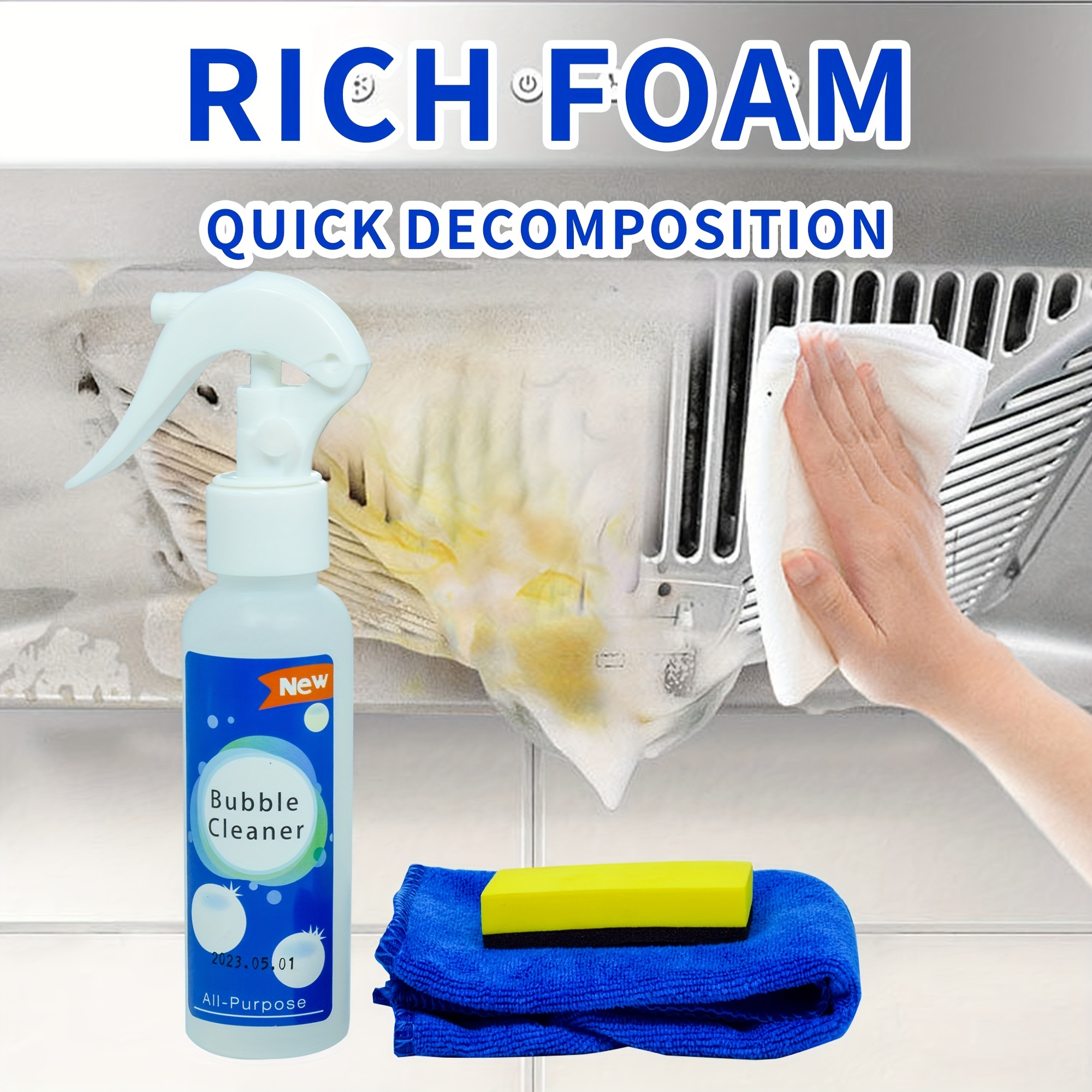 100ml Kitchen Grease Foam Cleaner Stain Remover Multi Purpose Dirt Oil Cleaning  Bubble Spray Grills Ovens Foam Washing Tools - Industrial & Commercial -  Temu