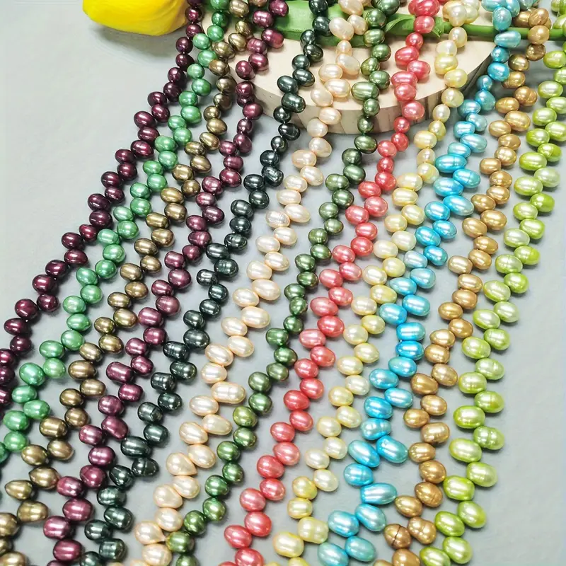 1 Strand 57pcs Natural Freshwater Pearls Oval Top Drilled - Temu