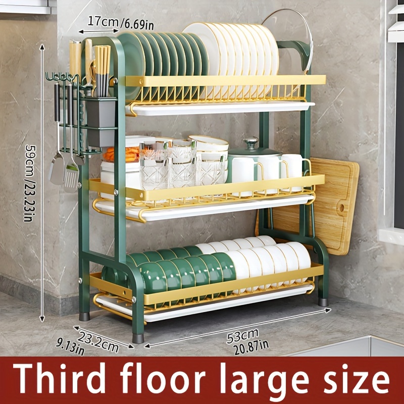 Dishes storage rack drying tableware dishes bowl rack countertop storage  box kitchen rack home drain storage rack (Color : 3rd floor, Size : 53cm)