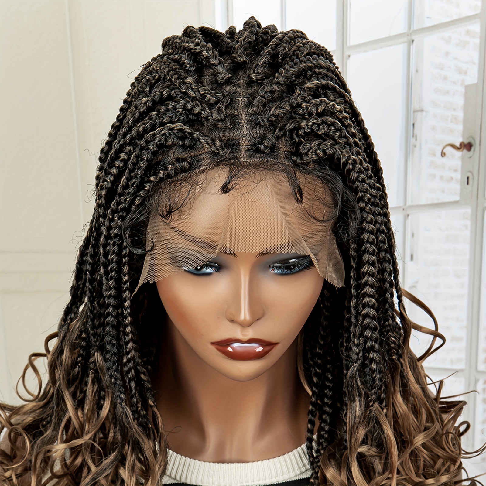34 Braided Lace Front Wig With Baby Hair Brown Twist Braided