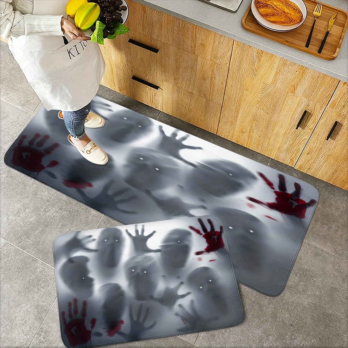 Happy Halloween Bath Non-Slip Carpet Bats In The Night Flannel Mat Entrance  Door Doormat Floor