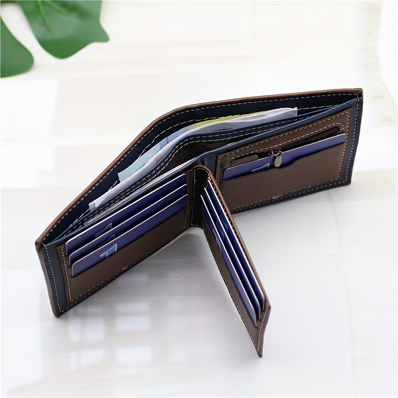 

Wallet For Men, Pu Leather Short Purse, Business Card Holder With 7 Card Slots & 1 Id/photo Holder & 1 Sim Card Holder & 1 Zipper Coin Pocket + 2 Big Position