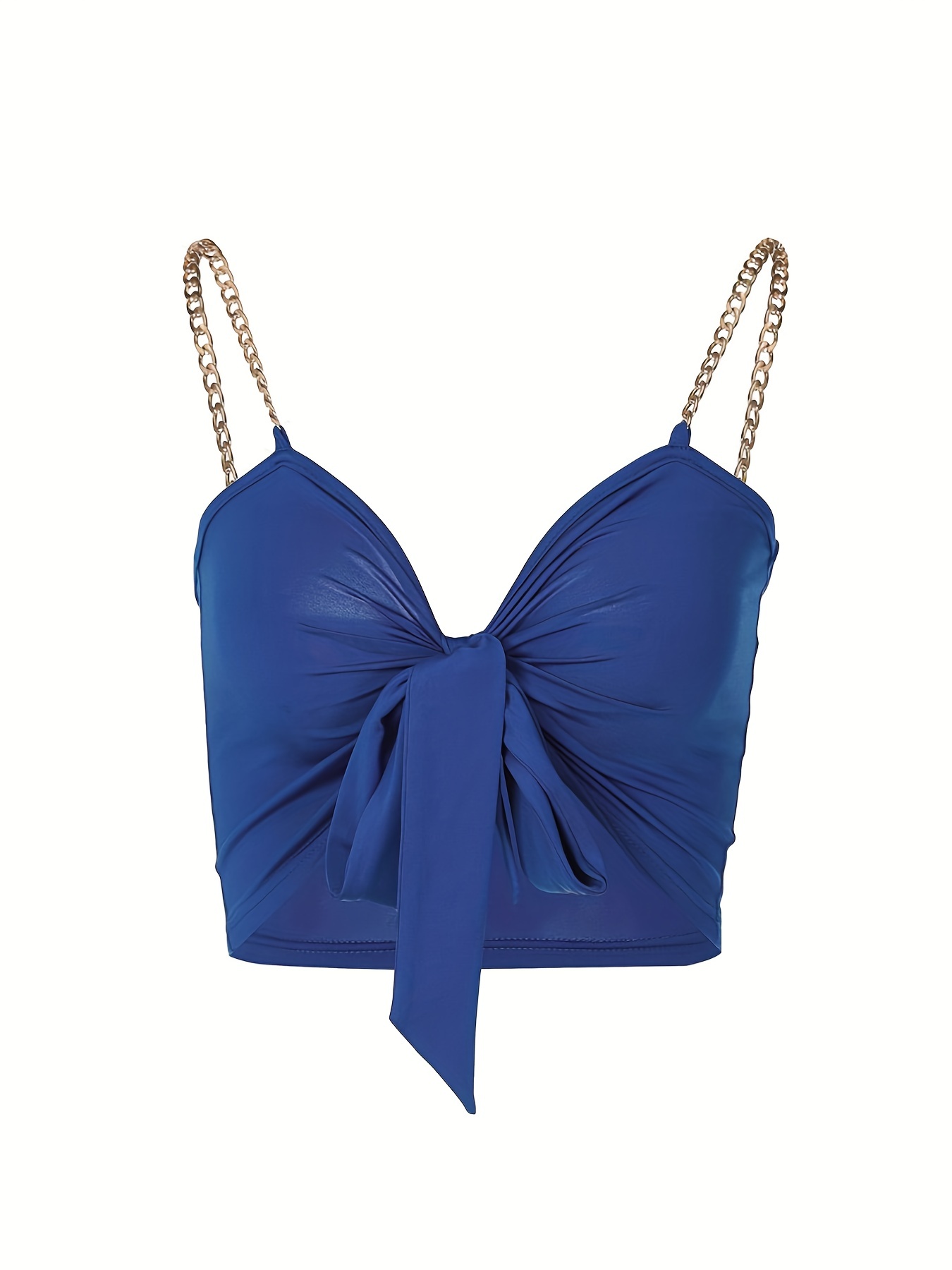 Chain Strap Crop Cami Top Backless Tie Front Spaghetti Strap