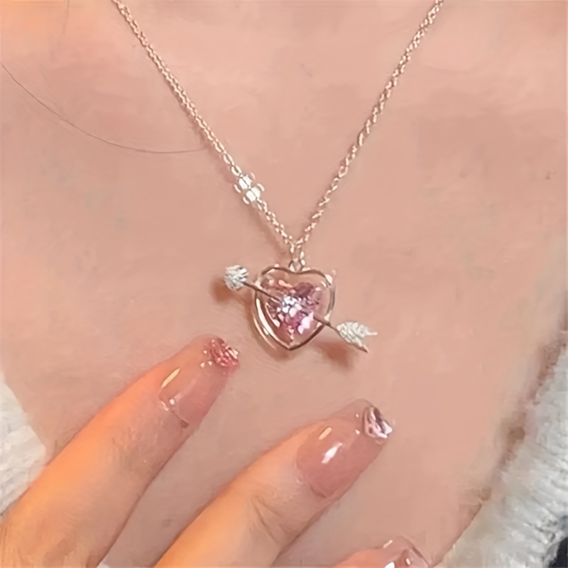 1pc Fashion Peach Heart Water Drop Pendant Necklaces Pink Crystal Sweet  Cool Girl Clavicle Chain Aesthetic Jewelry Y2K Accessories