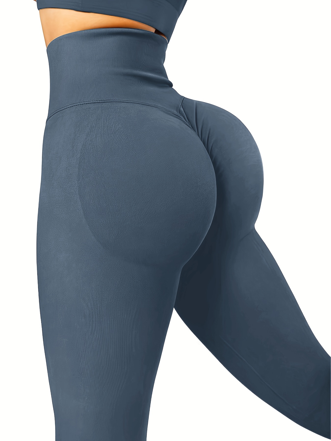 Women's High Waisted Yoga Pants Tummy Control Booty Leggings Workout  Running Butt Lift Textured Tights, Navy Blue, Small 