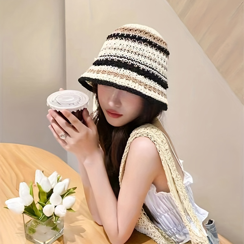 Hollow Crochet Bucket Hat Lightweight Breathable Casual - Temu