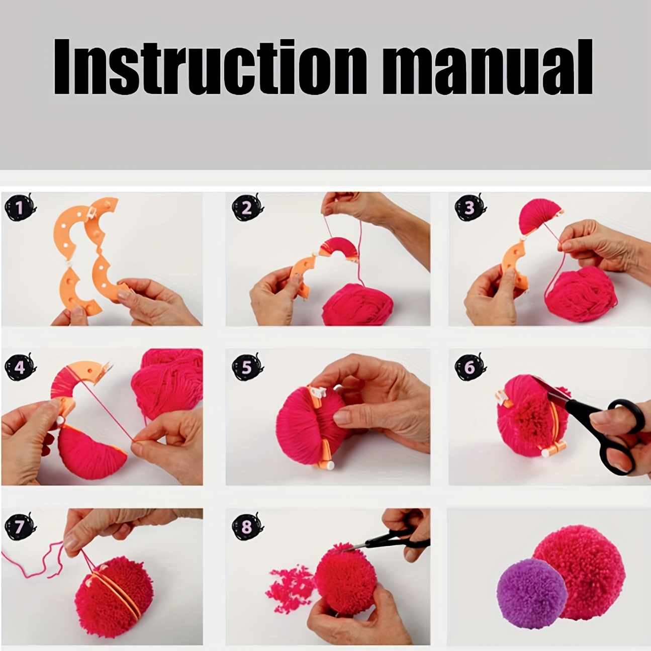 8 Pieces Pom Poms Knitting Crafts Bobble Maker Fluff Ball Weaver