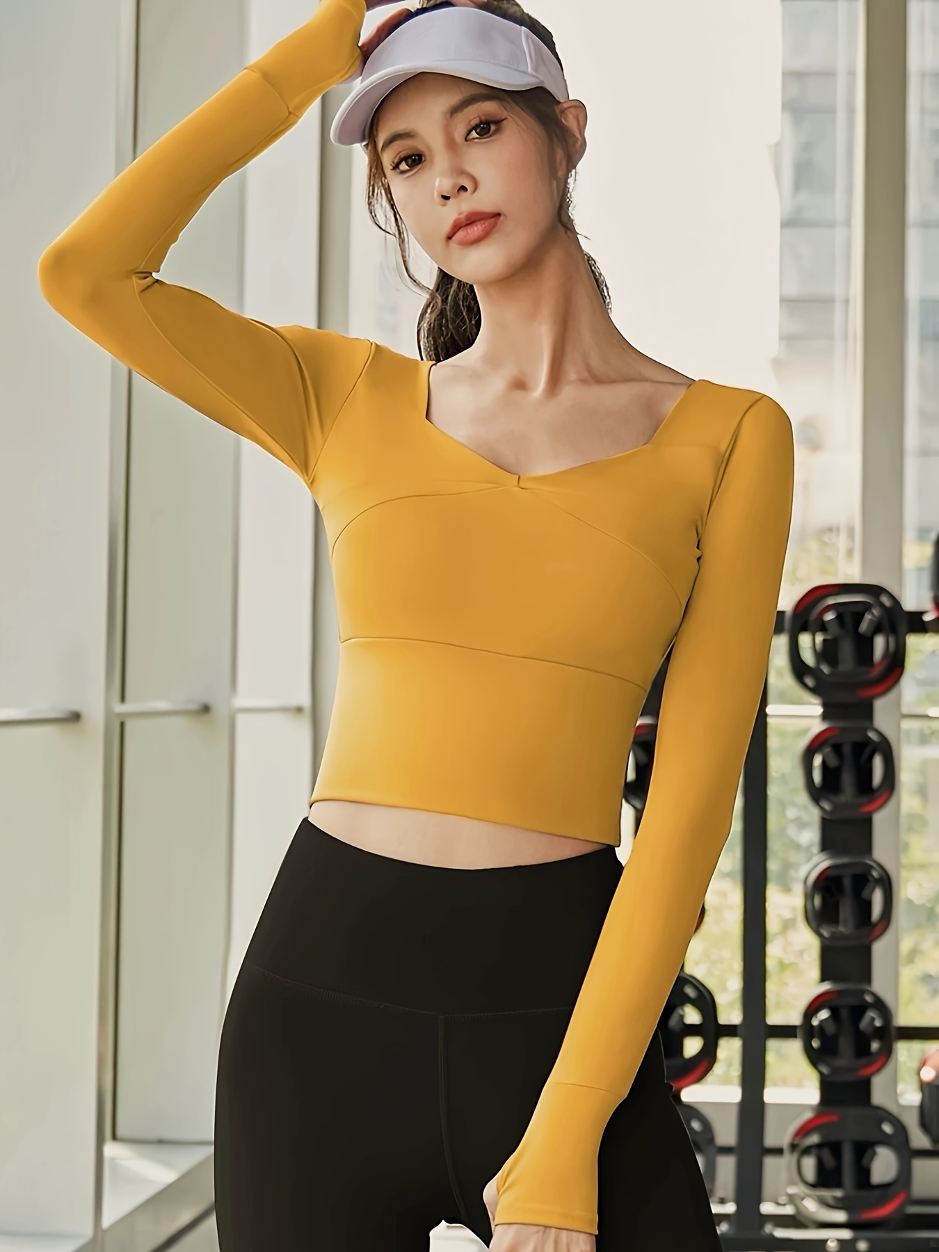 Women Yoga Shirts with Chest Pad Square Collar Slim Short Sleeve T-Shirt  Female Fitness Gym Training Crop Top Yoga Tops - China Bras and Sport  Clothing price