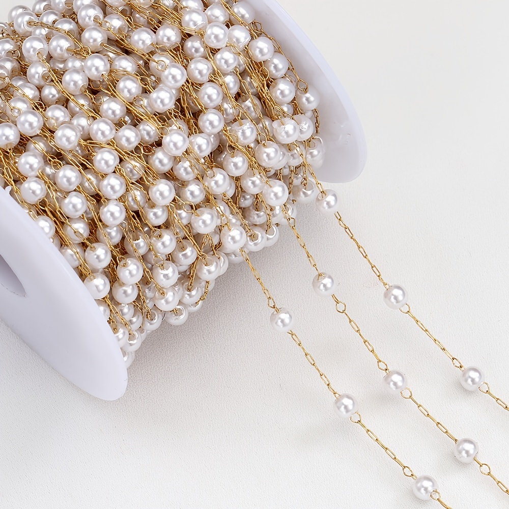 1meter Love Heart Chain Stainless Steel Abs Pearl Beads - Temu