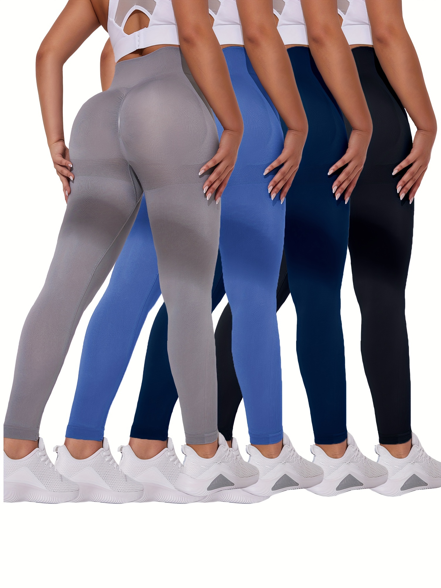 Navy Blue High Waist Yoga Fitness Pants Stretchy Butt - Temu Canada