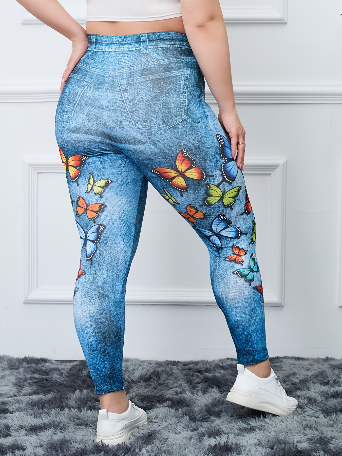 HugeStore Women's Butterfly Faux Denim Jeans Leggings Jeggings