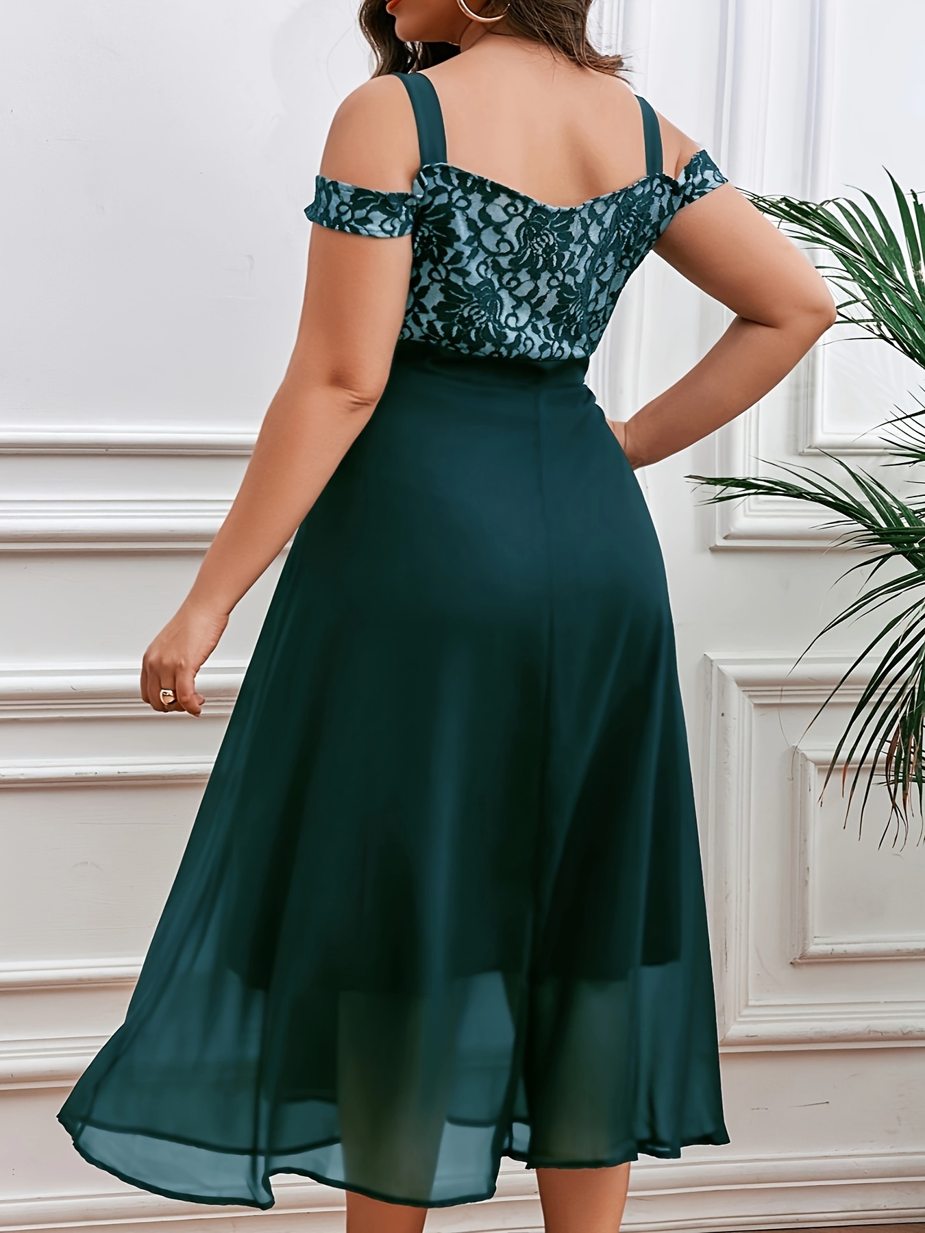  Women's Dress Dresses for Women Contrast Lace High Waist -line  Dress (Color : Dark Green, Size : Medium) : Clothing, Shoes & Jewelry