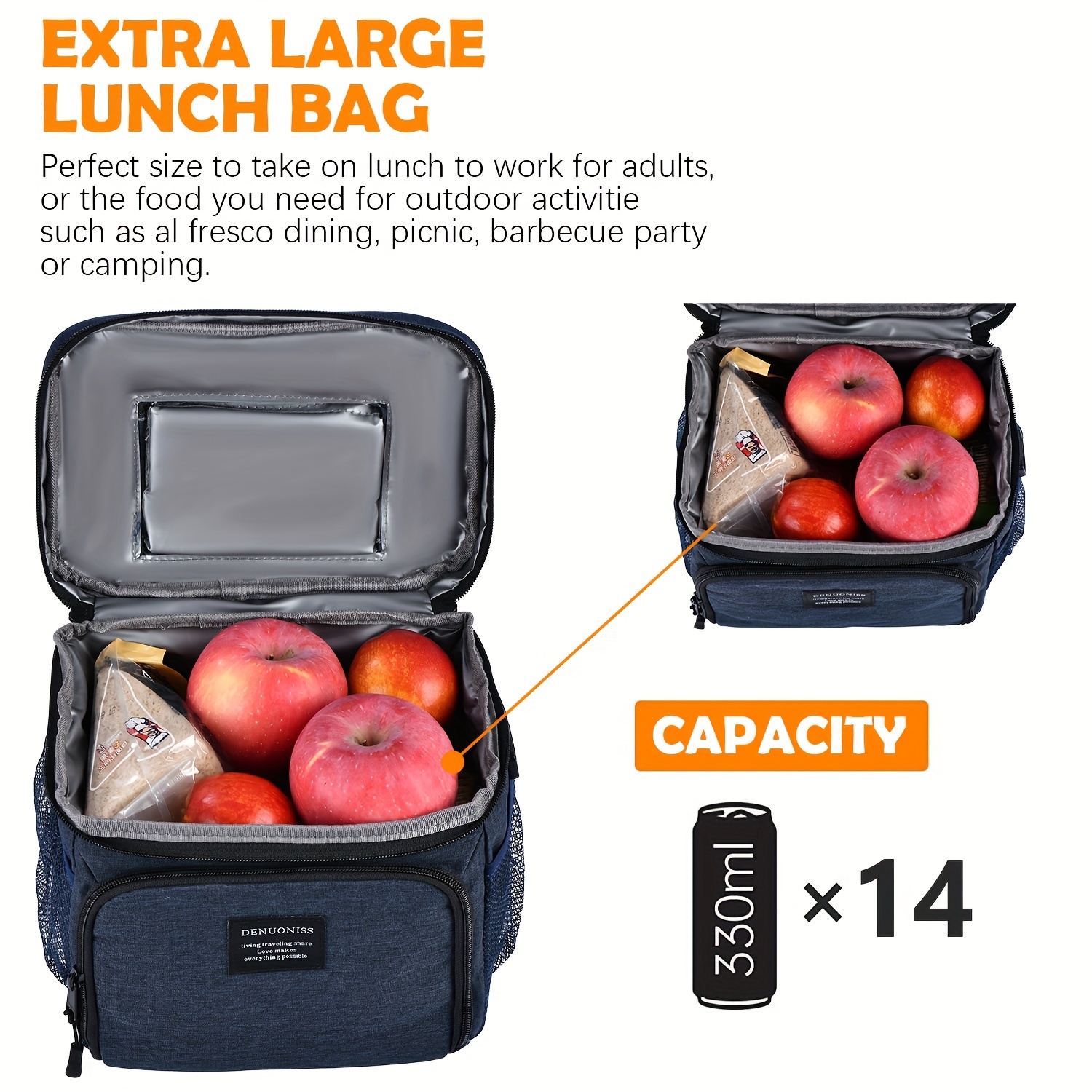 Men's Work Lunch Box Insulated large lunch bag Leak-free Adult